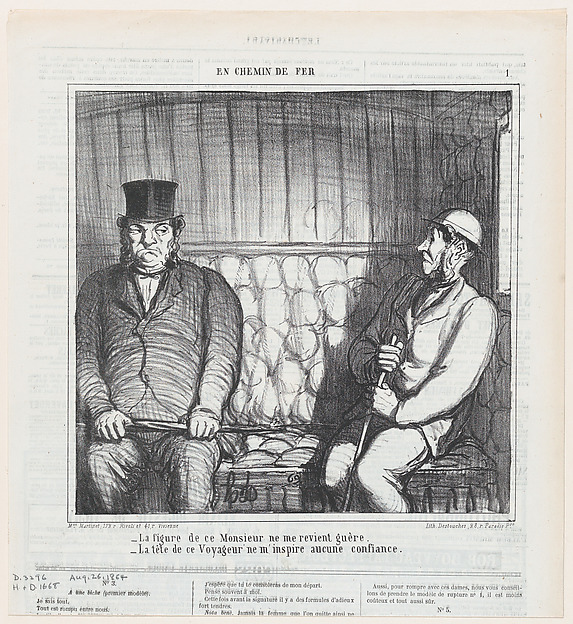 I don't like the appearance of this gentleman at all!, from 'On the train,' published in Le Charivari, August 26, 1864