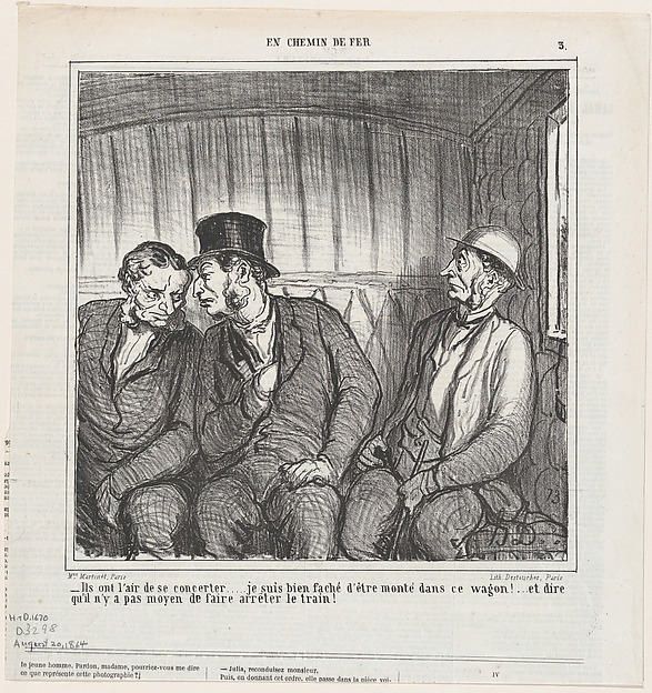 They seem to be planning a conspiracy...., from 'On the train,' published in Le Charivari, August 20, 1864