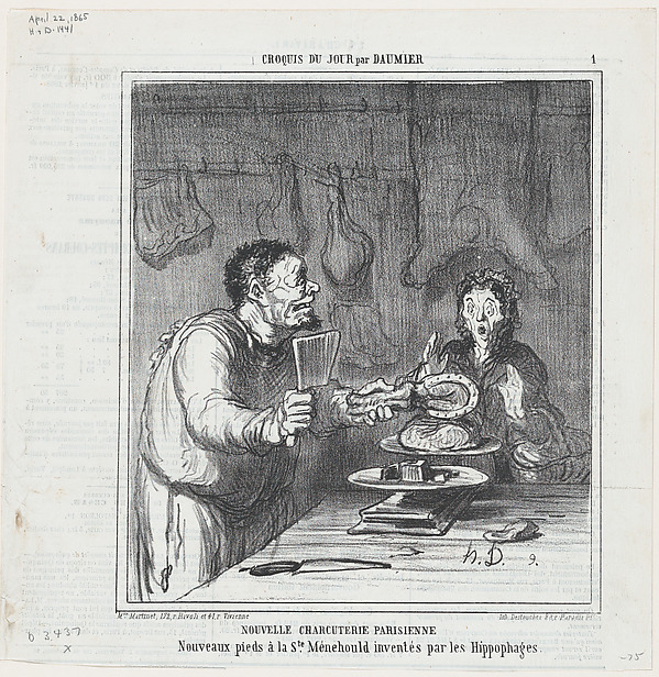 New Parisian butcher's shop, from 'Sketches of the day,' published in Le Charivari, April 22, 1865
