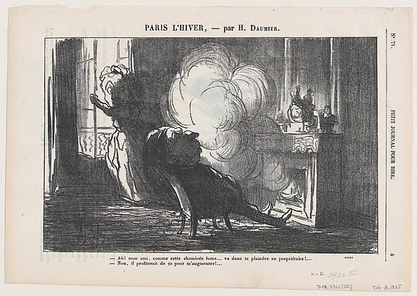 Just look at that, my friend, how the fireplace is smoking..., from 'Paris in winter,' published in Le Petit Journal pour Rire, February 18, 1865