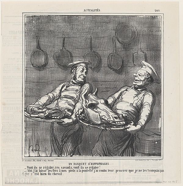 A horsemeat banquet, from 'News of the day,' published in Le Charivari, March 29, 1865