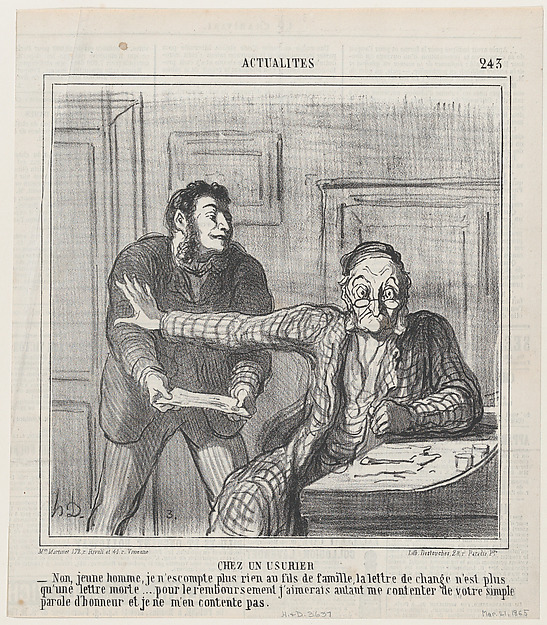 At a usurer's, from 'News of the day,' published in Le Charivari, March 21, 1865