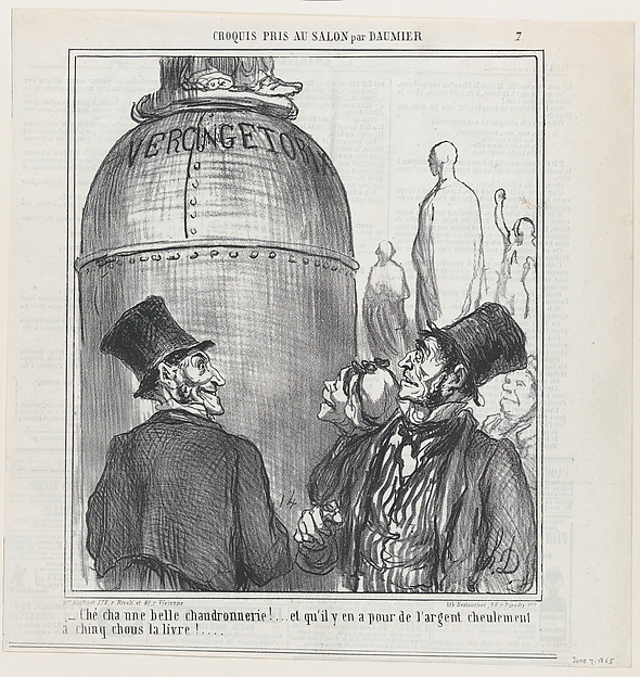 Shwell... this is what I call a shplendid job.... and for shust five chous per pound!..., from 'Sketches from the Salon,' published in Le Charivari, June 7, 1865 by Honoré Daumier, The Metropolitan Museum of Art