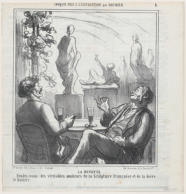 Honoré Daumier, At the bar, meeting point for the true lovers of French sculpture and Bavarian beer, from 'Exhibition sketches,' published in Le Charivari, June 3, 1865