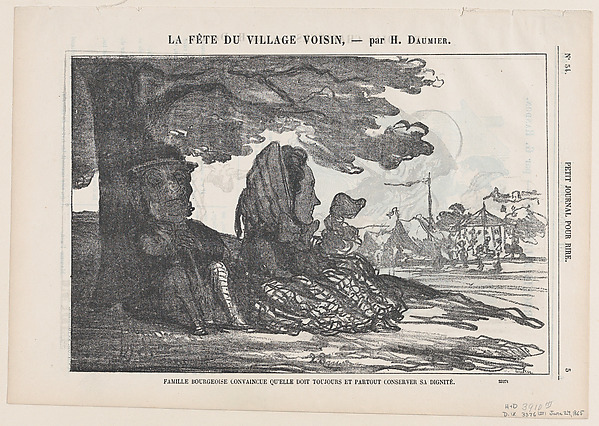 A bourgeois family convinced that they must preserve their dignity always and everywhere, from 'A celebration in the neighboring village,' published in Le Petit Journal pour Rire, June 24, 1865