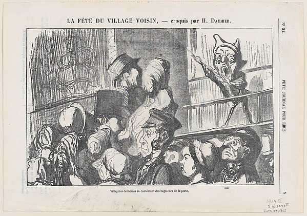 Thrifty villagers, satisfied watching the presentation from the outside, from "A celebration in the neighboring village" by Honoré Daumier, The Metropolitan Museum of Art