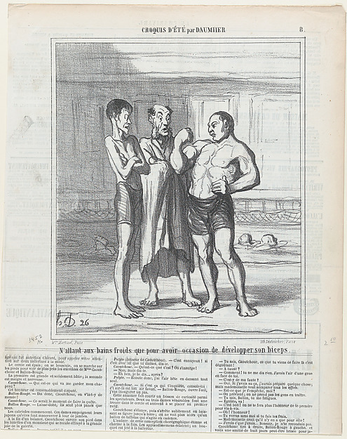 Going to the swimming pool just for the development of one's muscles, from 'Summer sketches,' published in Le Charivari, August 10, 1865