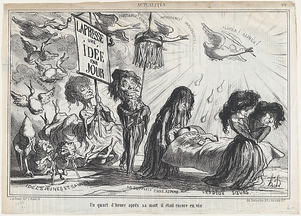 A quarter of an hour after his death, he was still living, from 'News of the day,' published in Le Charivari, February 20, 1866