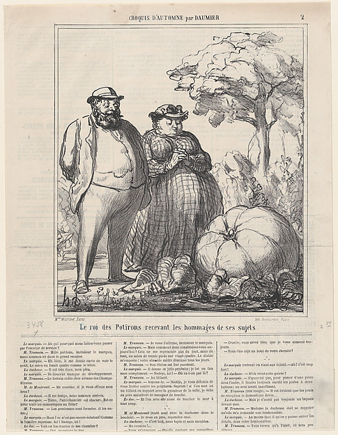 The king of pumpkins receiving the homage of his subjects, from 'Autumn sketches,' published in Le Charivari, September 23, 1865