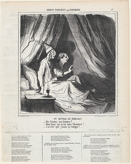 A sudden awakening, from 'Parisian sketches,' published in Le Charivari, November 1, 1865