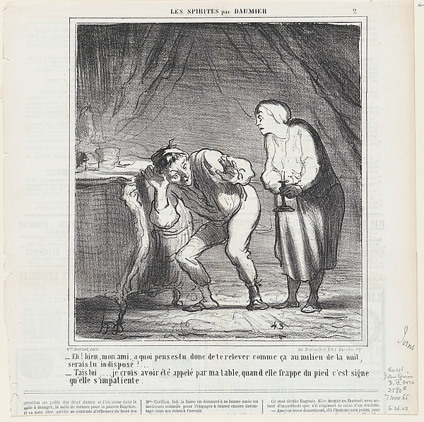 My friend, why are you up in the middle of the night, are you ill?, from 'The spiritualists,' published in Le Charivari, November 7, 1865