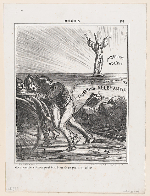 Maybe the firemen really shouldn't leave just yet, from 'News of the day,' published in "Le Charivari"