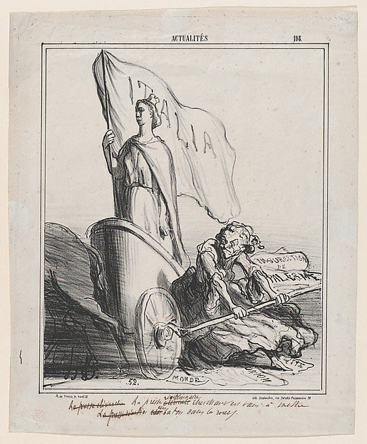 The reactionary press, trying in vain to jam the wheels, from 'News of the day,' published in "Le Charivari"