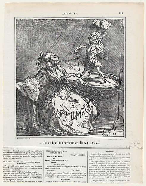 No matter how much I rock him, it is impossible to make him fall asleep, from 'News of the day,' published in Le Charivari, June 21, 1866