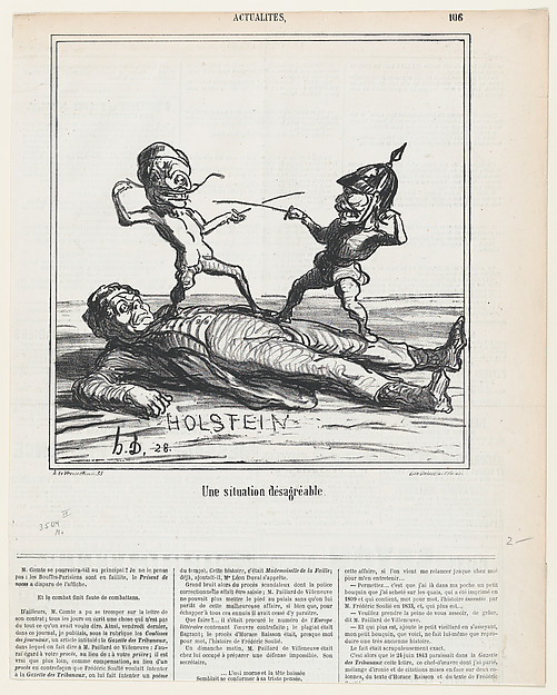 An uncomfortable situation, from 'News of the day,' published in Le Charivari, June 5, 1866