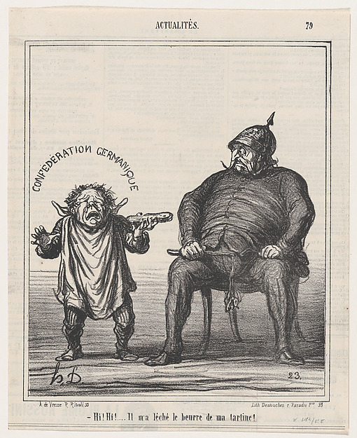 Hi! Hi! he licked the butter off my bread!, from 'News of the day,' published in Le Charivari, May 3, 1867