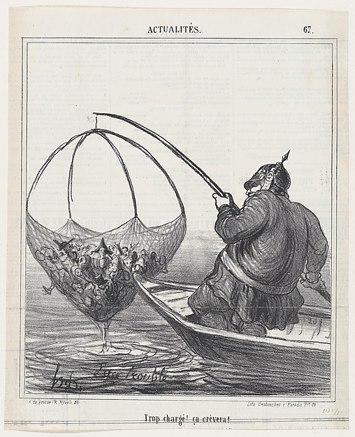Overloaded! It is going to burst!, from 'News of the day,' published in Le Charivari, April 16, 1867
