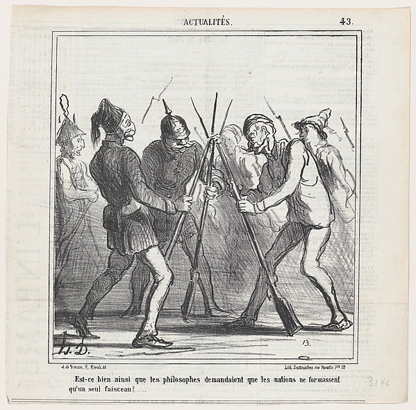 Is this really what the philosophers were thinking of when they asked that the nations should form a mutual bundle?, from 'News of the day,' published in Le Charivari, March 22, 1867