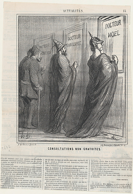 Consultations that are not free of charge, from 'News of the day,' published in Le Charivari, February 3, 1868