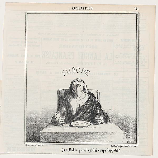 What the hell can destroy her appetite?, from 'News of the day,' published in Le Charivari, January 31, 1868