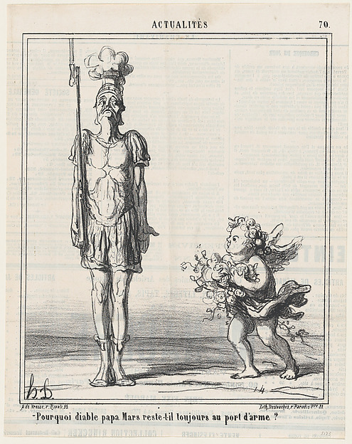 Why the hell does Mars still have a weapon?, from 'News of the day,' published in Le Charivari, March 27, 1868