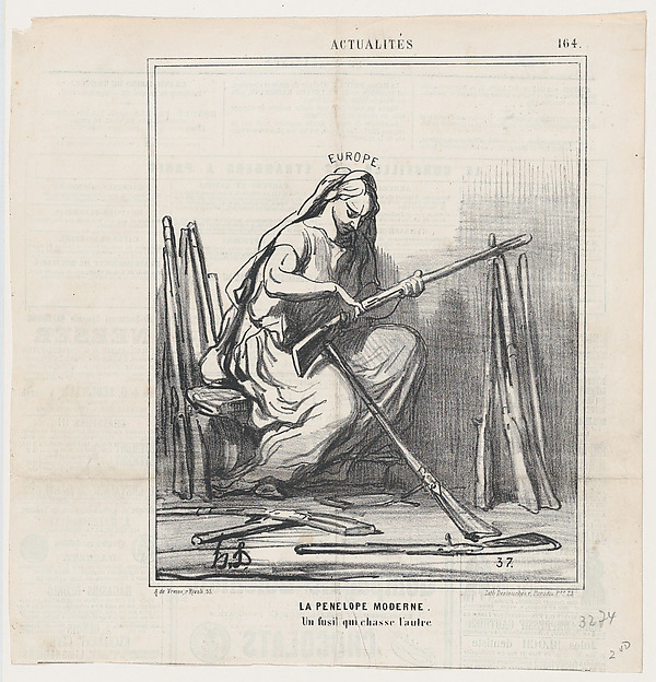 Modern Penelope: one gun after another, from 'News of the day,' published in Le Charivari, August 6, 1868