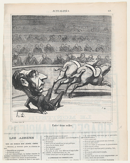 Between two chairs, from 'News of the day,' published in Le Charivari, April 15, 1869