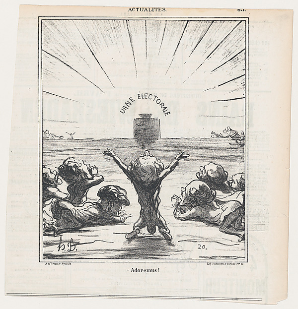 We worship you, beloved voter, from 'News of the day,' published in Le Charivari, May 5, 1869