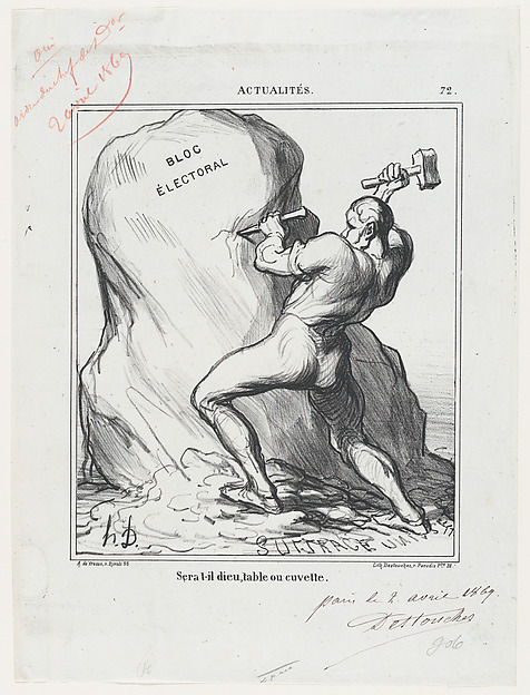 Will he be God, a table, or a basin?, from 'News of the day,' published in Le Charivari, April 12, 1869
