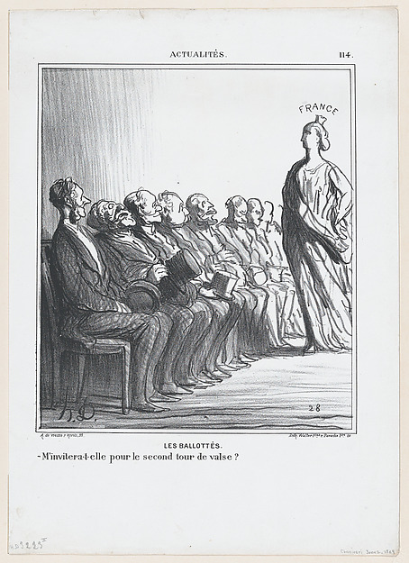 Run-off elections: Will she invite me for a second waltz?, from 'News of the day,' published in "Le Charivari"