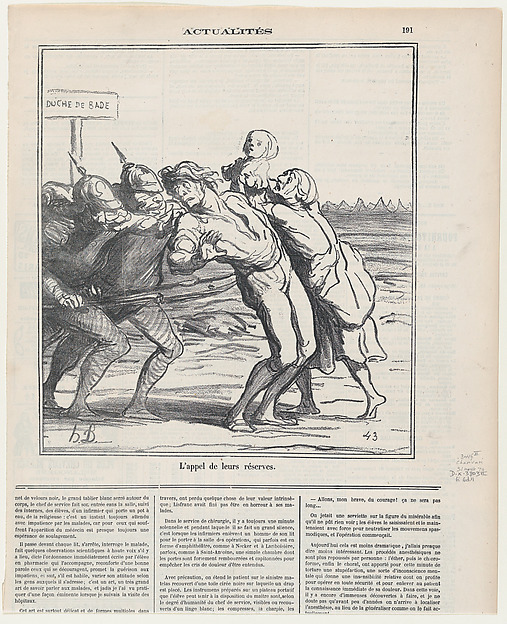 Calling their reserve conscripts to the colors, from 'News of the day,' published in Le Charivari, August 31, 1870