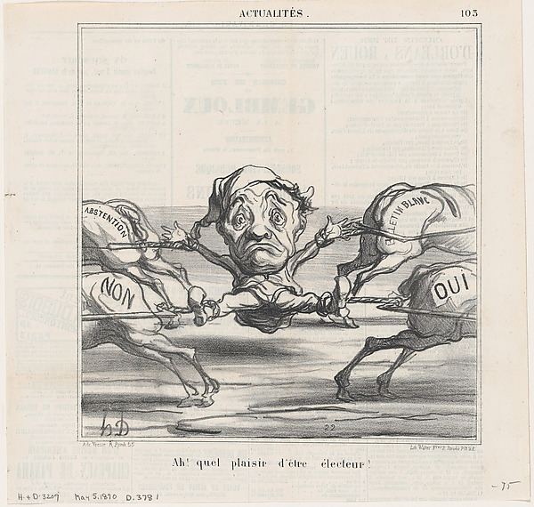 What a joy to be a voter!, from 'News of the day,' published in Le Charivari, May 5, 1870