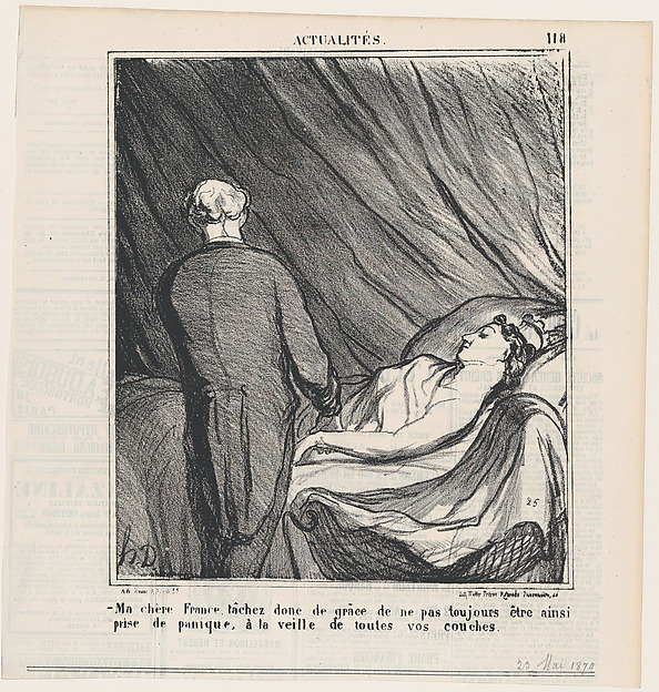 My dear France, I urge you not to panic every time before your delivery!, from 'News of the day,' published in Le Charivari, March 23, 1870