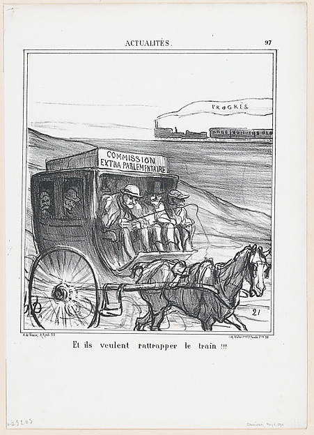 They think they might be able to overtake the train!!!, from 'News of the day,' published in "Le Charivari"
