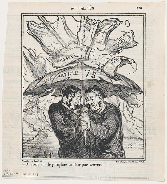 I think this umbrella is going to collapse pretty soon, from 'News of the day,' published in Le Charivari, October 23, 1869