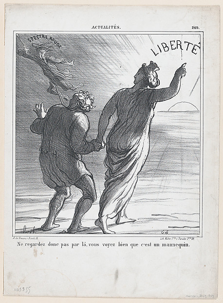 Don't look in that direction, don't you see that it's just a scare-crow, from 'News of the day,' published in "Le Charivari"