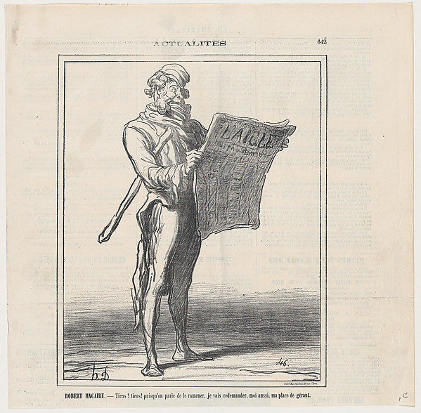 Robert Macaire: Well, well, it seems he's allowed to return! Maybe I should apply for my old position as manager., from 'News of the day,' published in Le Charivari, October 19, 1871