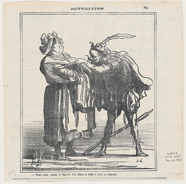 Beware Madam Majority! It is devilishly delicate to raise such a child!, from 'News of the day,' published in Le Charivari, November 29, 1871