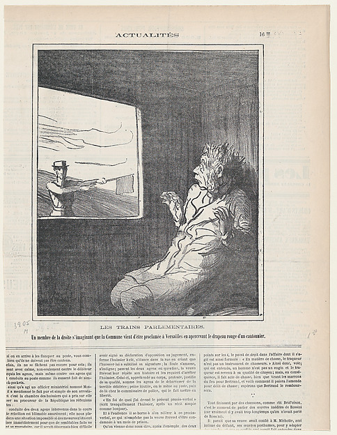 Honoré Daumier, The parliamentary trains: A right wing deputy is shocked by the sight of the red flag of the signal-man, assuming that the Commune has been proclaimed at Versailles, from 'News of the day,' published in Le Charivari, January 22, 1872