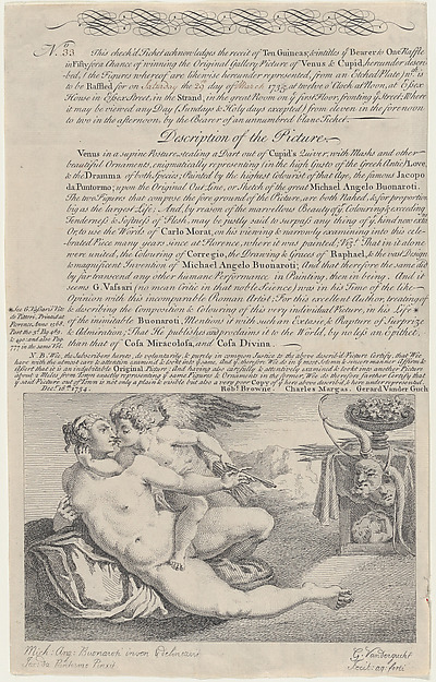 Raffle Ticket for the Painting of Venus and Cupid after Michelangelo by Gerard Vandergucht, The Metropolitan Museum of Art