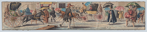 Reali Lotti, No. 16, Strada Toledo, Naples: people and carriages on the street walking through the rain