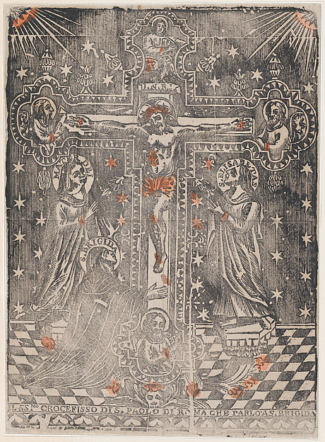 Christ on the cross flanked by the Virgin, Saint Brigit and Saint Elisabeth by Anonymous, Italian, 16th century