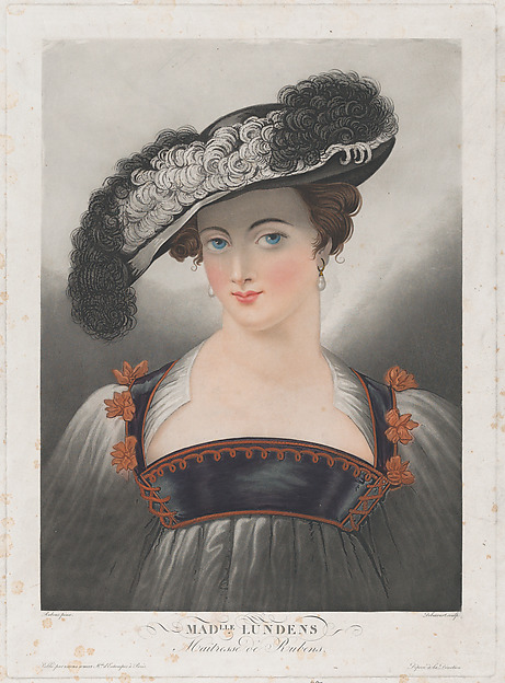 Portrait of Susanna Lunden, wearing wide-brimmed hat with feathers by Louis Philibert Debucourt