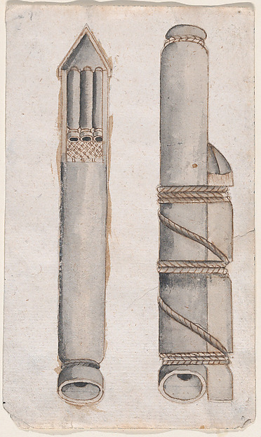 Design of fireworks: two views of a rocket by Anonymous, Italian, 17th century, The Metropolitan Museum of Art