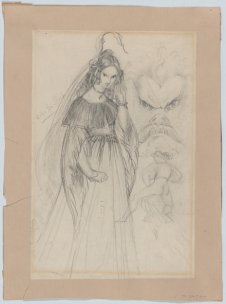 A Femme Fatale, Male Face and Man from Behind (recto); An Angel Descending Stairs (verso)