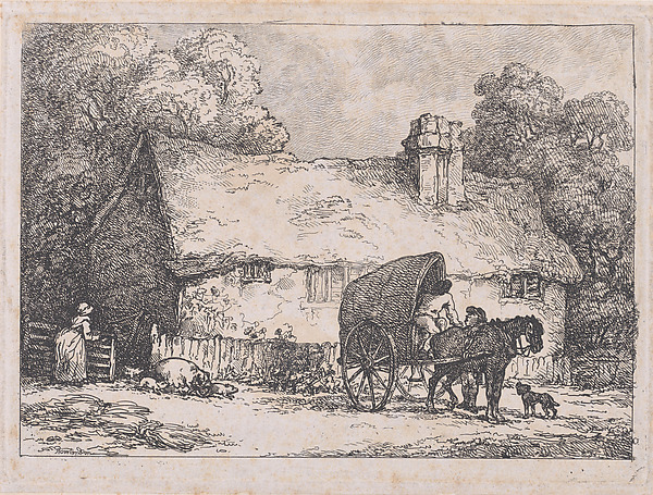 Cottage with Cart and Pigs
