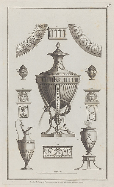 Vases and Ornament Designs, nos. 200-208, plate 38 from "Designs for Various Ornaments"