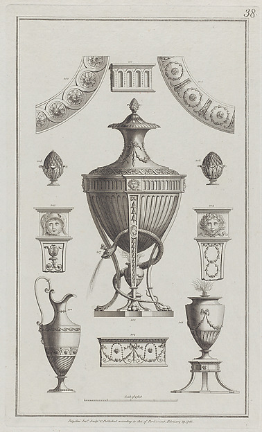 Vases and Ornament Designs, nos. 200-208, plate 38 from "Designs for Various Ornaments"