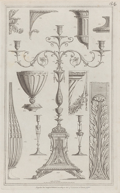Candelabra, Vessels and Ornament, nos. 358–369, plate 54 from "Designs for Various Ornaments"