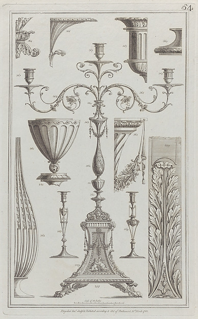 Candelabra, Vessels and Ornament, nos. 358–369, plate 54 from "Designs for Various Ornaments"